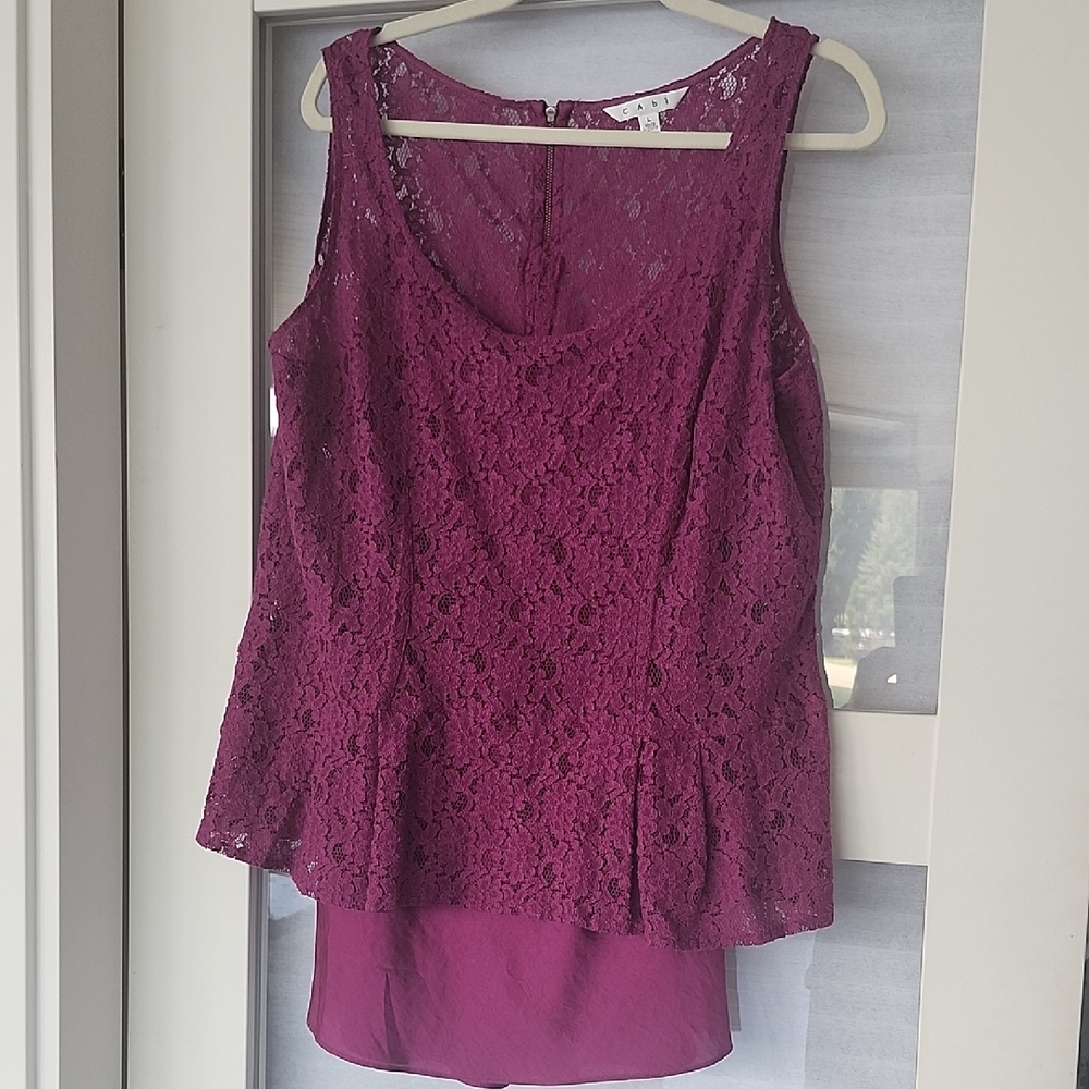 CAbi Red Peplum Tank Top with Lace Detail